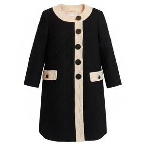 Milly of New York Black Wool Blend Button Front Coat Size 8‎ Medium Vintage